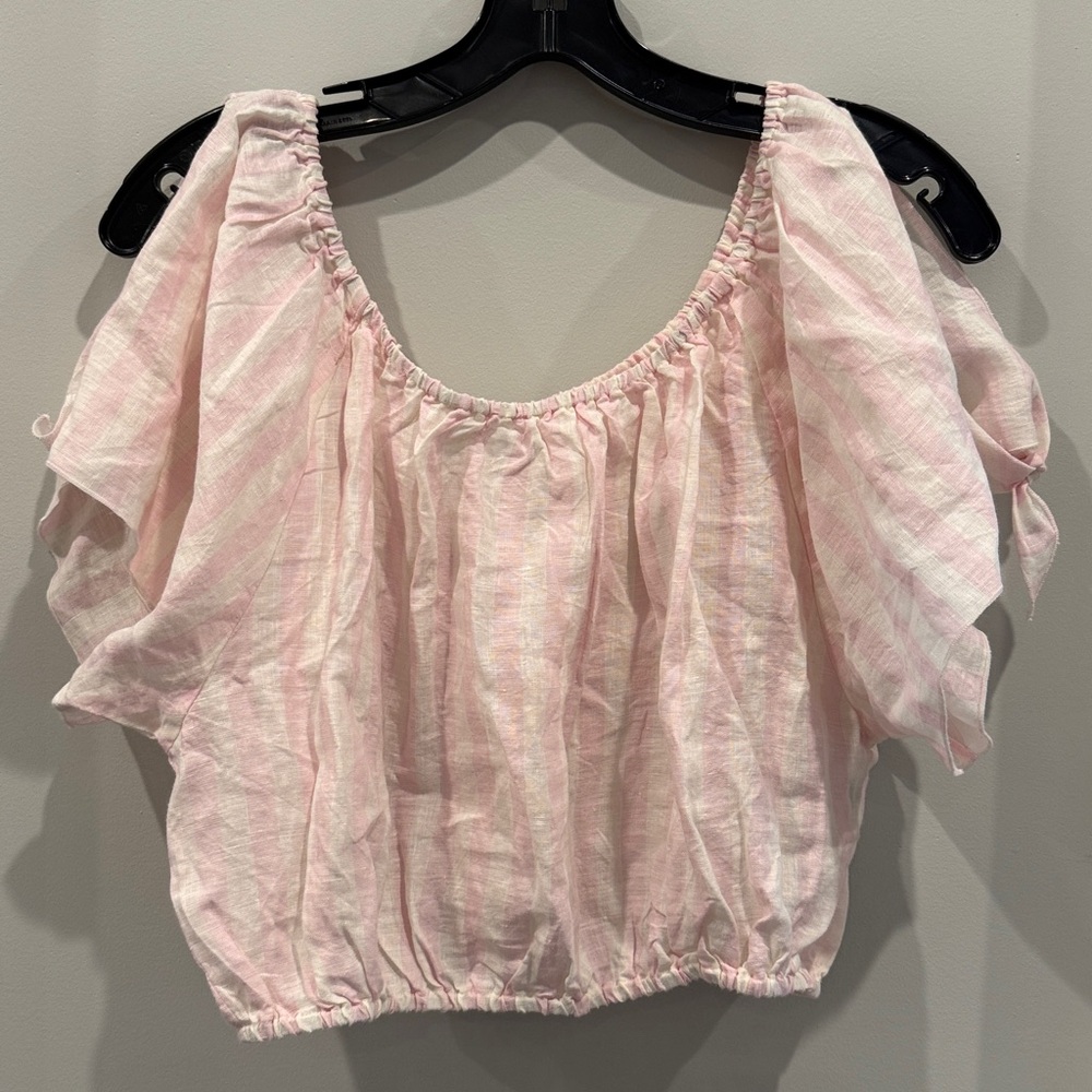 Onia Pink and White Striped Linen Top